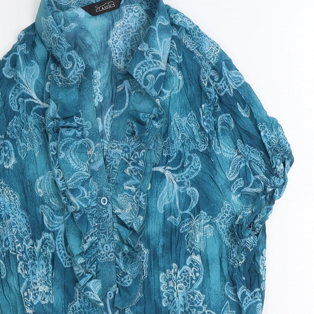 BHS Womens Blue Floral Polyester Basic Button-Up Size 18 Collared