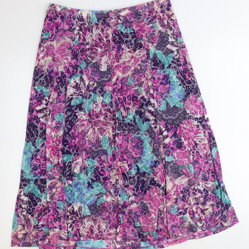 Marks and Spencer Womens Purple Geometric Cotton A-Line Skirt Size 12