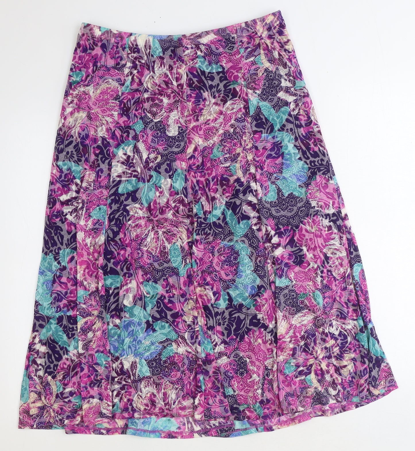 Marks and Spencer Womens Purple Geometric Cotton A-Line Skirt Size 12