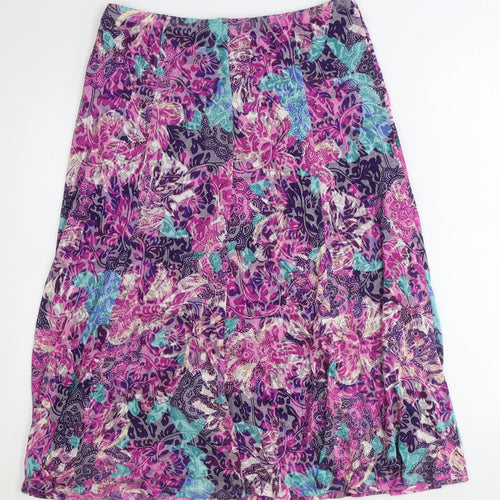 Marks and Spencer Womens Purple Geometric Cotton A-Line Skirt Size 12