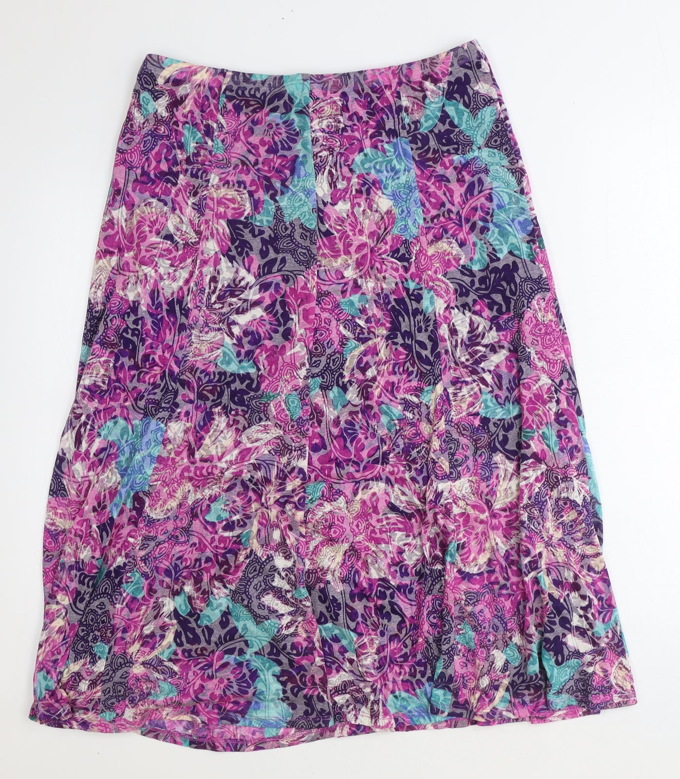 Marks and Spencer Womens Purple Geometric Cotton A-Line Skirt Size 12