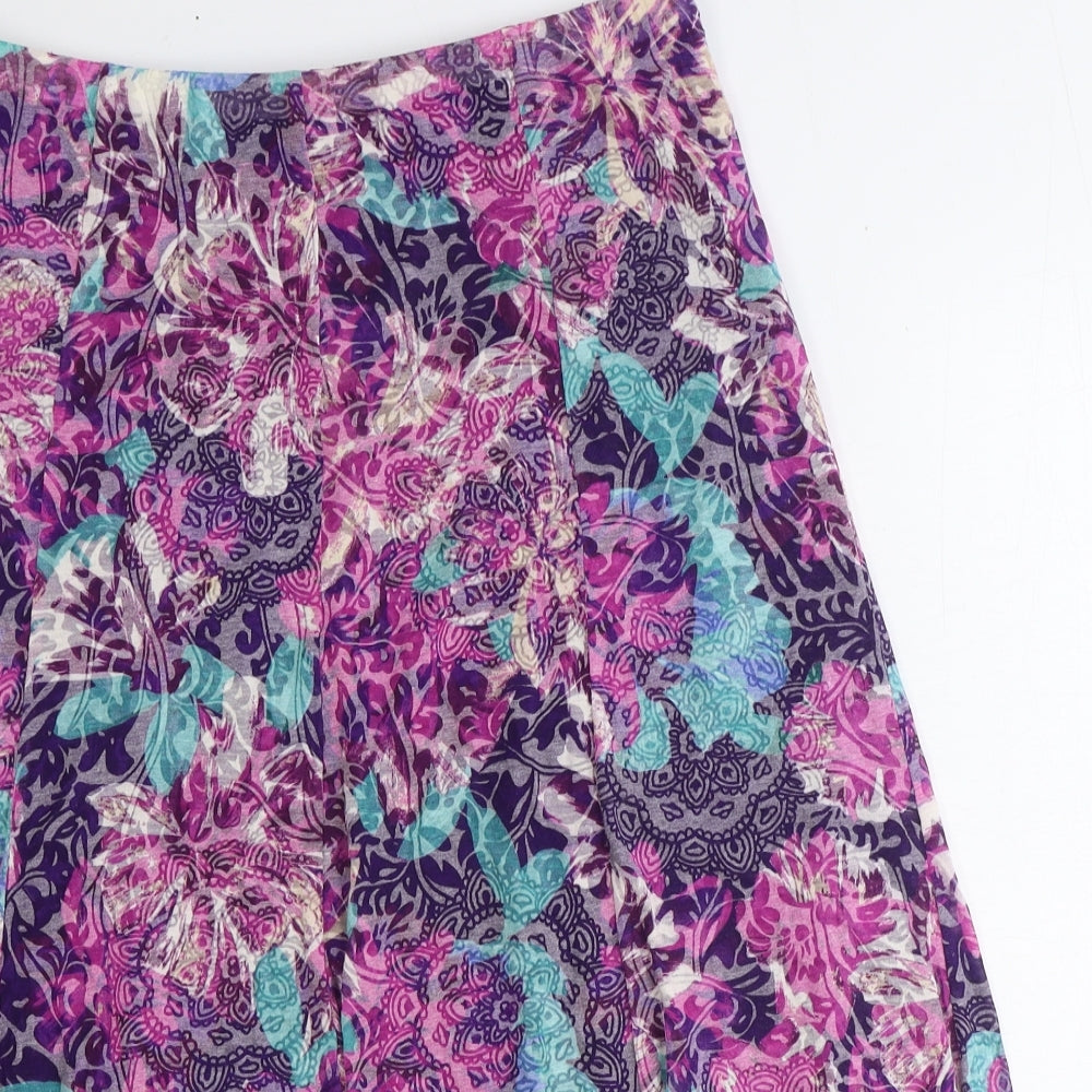 Marks and Spencer Womens Purple Geometric Cotton A-Line Skirt Size 12