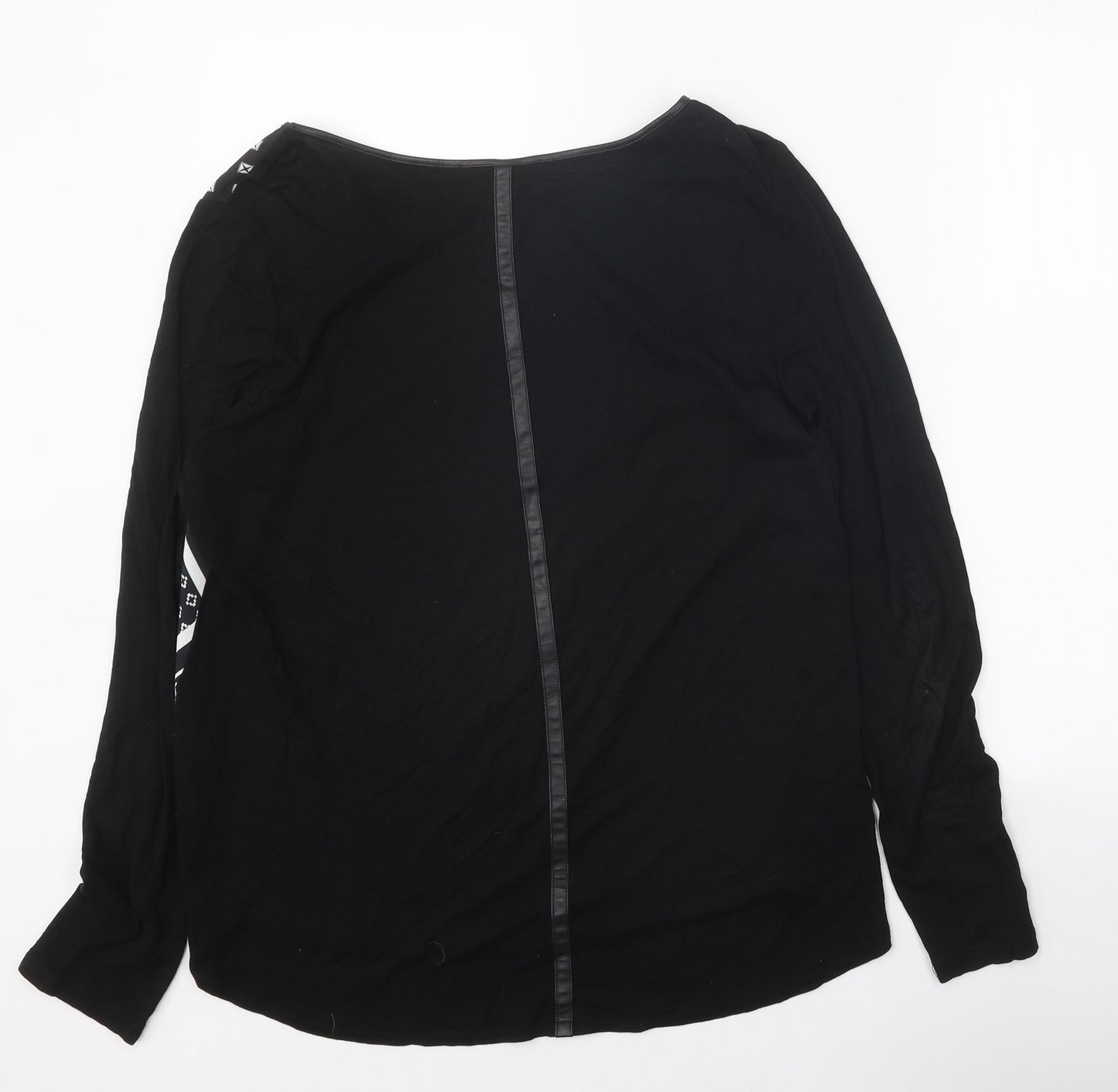 Oasis Womens Black Geometric Viscose Basic T-Shirt Size M Round Neck