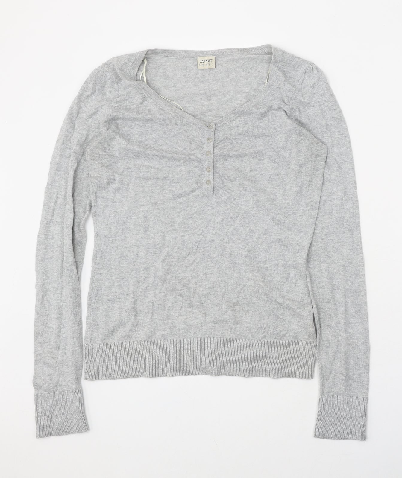 Spirit Womens Grey V-Neck 100% Cotton Pullover Jumper Size M