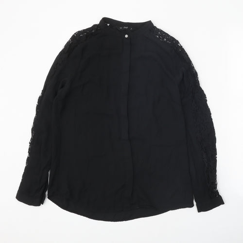 F&F Womens Black Polyester Basic Button-Up Size 8 V-Neck