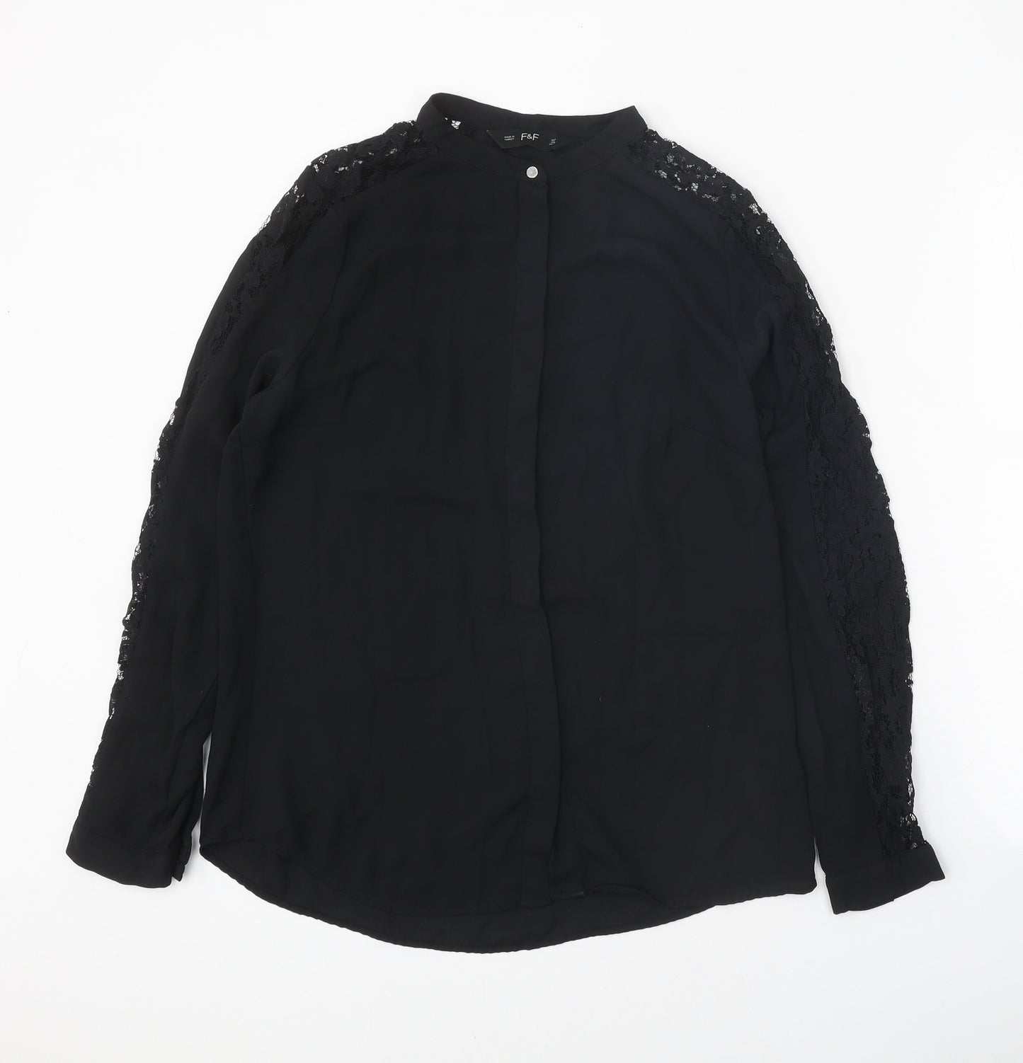 F&F Womens Black Polyester Basic Button-Up Size 8 V-Neck