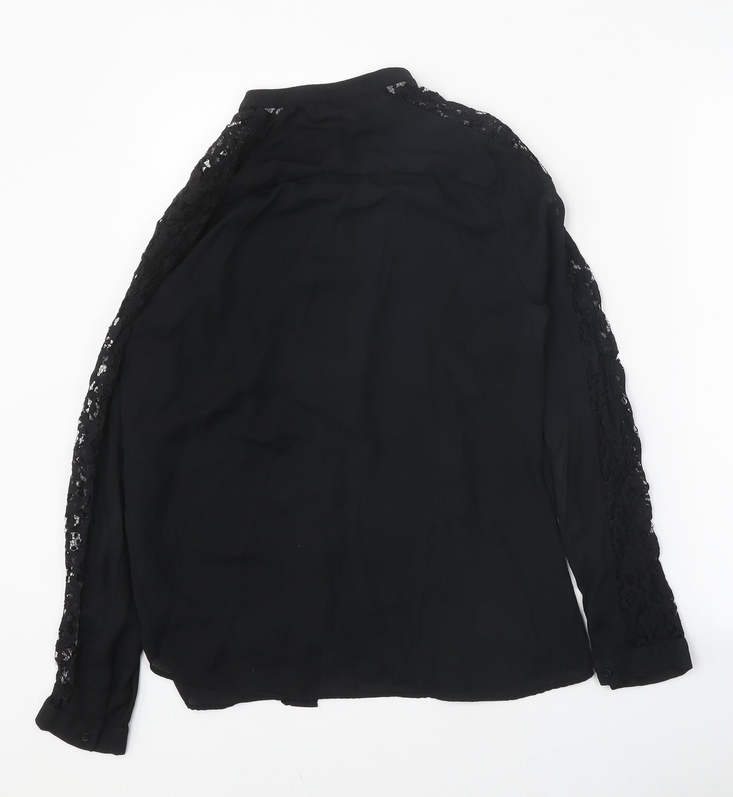 F&F Womens Black Polyester Basic Button-Up Size 8 V-Neck