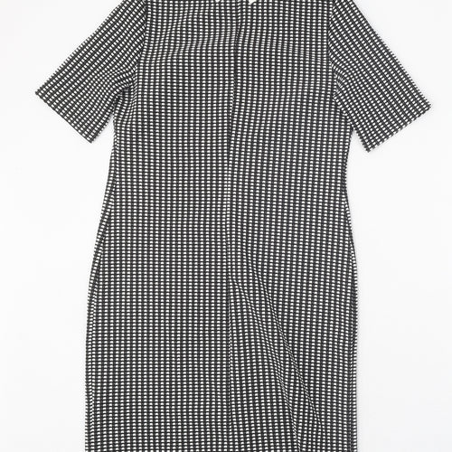 Papaya Womens Black Geometric Polyester Sheath Size 8 Collared Button