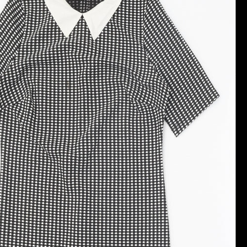Papaya Womens Black Geometric Polyester Sheath Size 8 Collared Button
