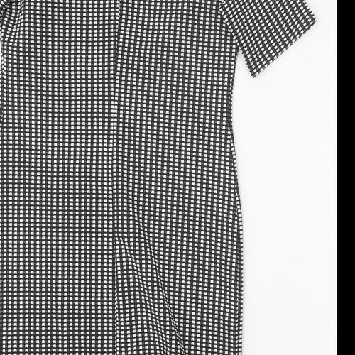 Papaya Womens Black Geometric Polyester Sheath Size 8 Collared Button