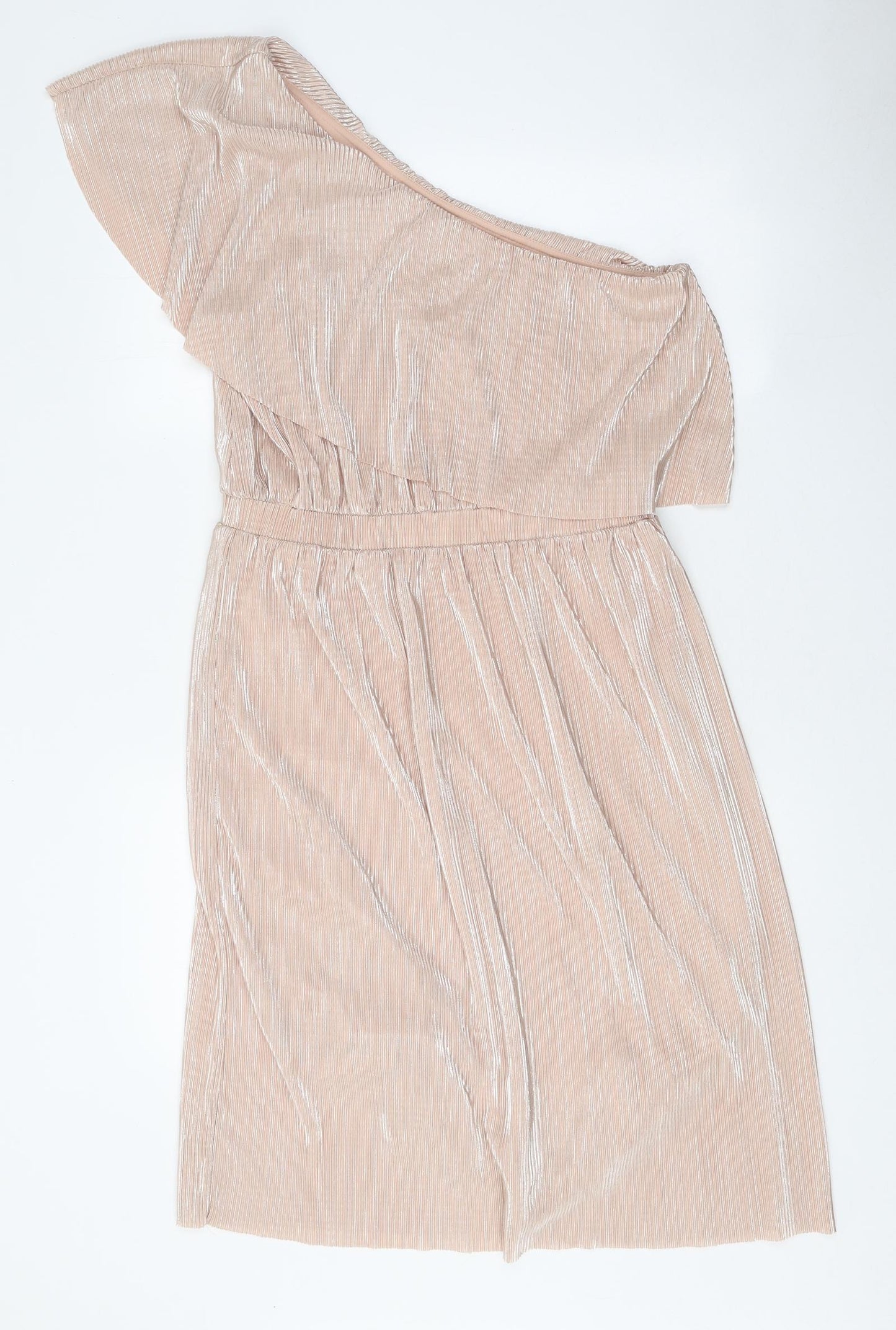 Warehouse Womens Gold Polyester Fit & Flare Size 12 Off the Shoulder Pullover - Plisse