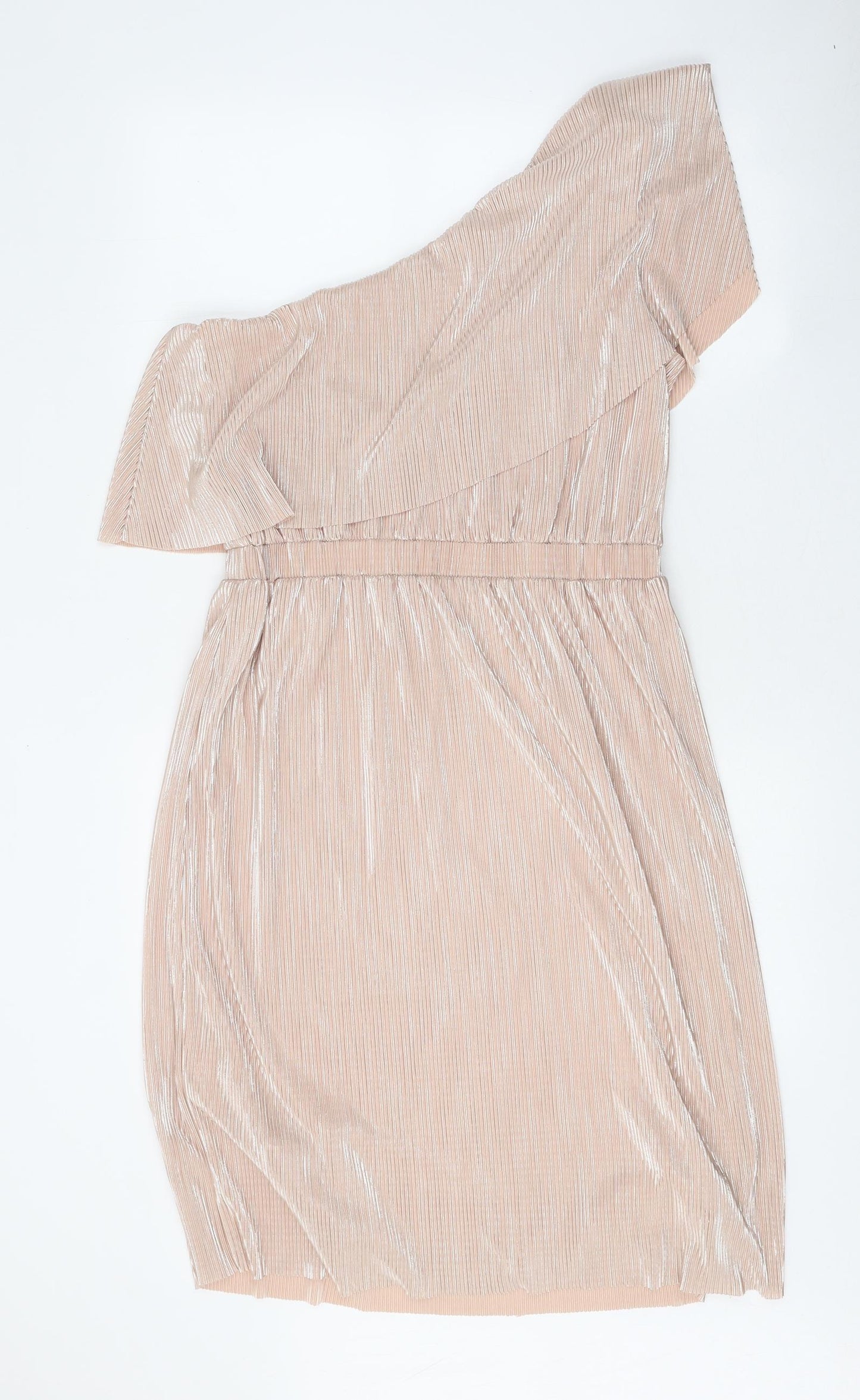 Warehouse Womens Gold Polyester Fit & Flare Size 12 Off the Shoulder Pullover - Plisse