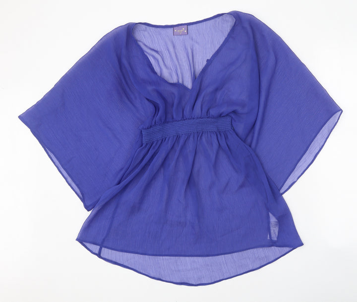 Pilot Womens Blue Polyester Basic Blouse Size 8 V-Neck