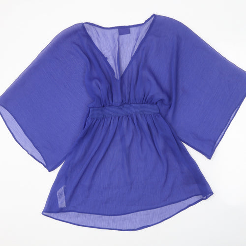 Pilot Womens Blue Polyester Basic Blouse Size 8 V-Neck