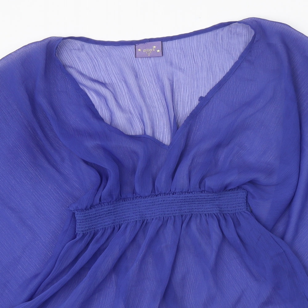 Pilot Womens Blue Polyester Basic Blouse Size 8 V-Neck