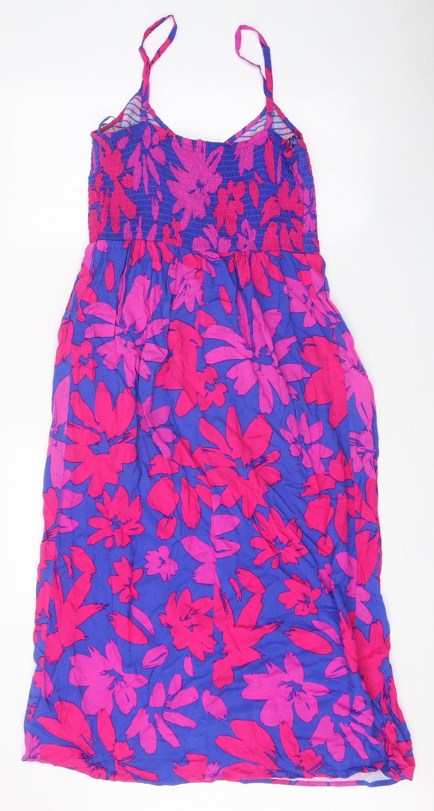 F&F Womens Multicoloured Floral Viscose Slip Dress Size 12 Round Neck Pullover - Shirred Top