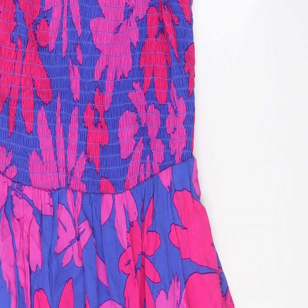 F&F Womens Multicoloured Floral Viscose Slip Dress Size 12 Round Neck Pullover - Shirred Top