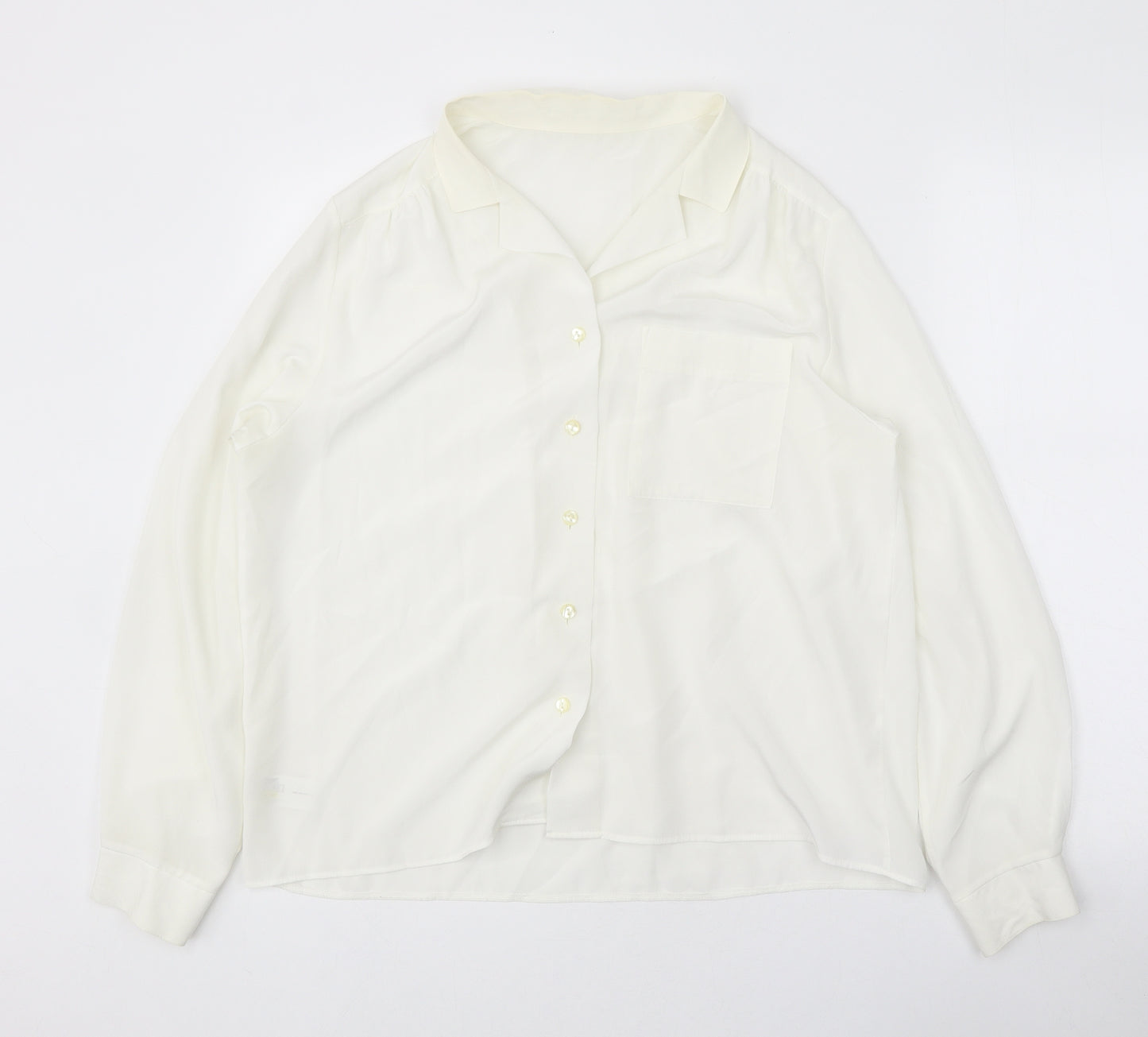 Preworn Womens White Polyester Basic Button-Up Size 14 V-Neck
