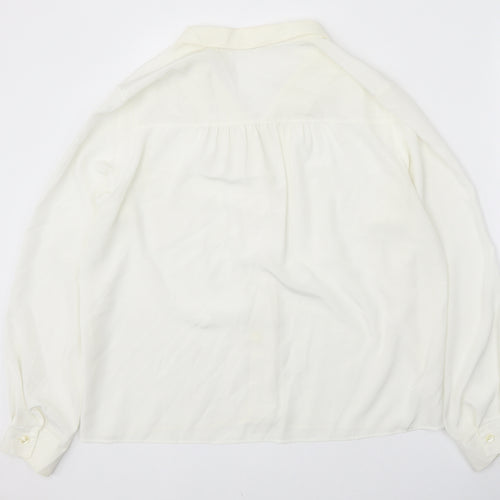 Preworn Womens White Polyester Basic Button-Up Size 14 V-Neck