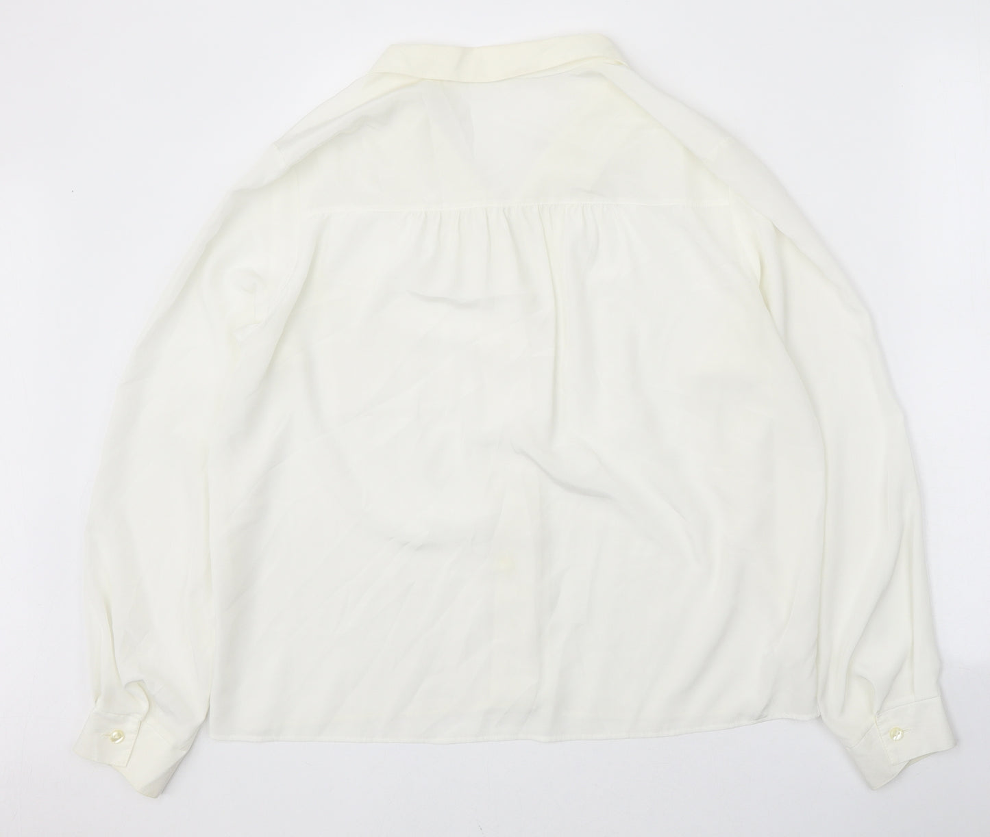 Preworn Womens White Polyester Basic Button-Up Size 14 V-Neck