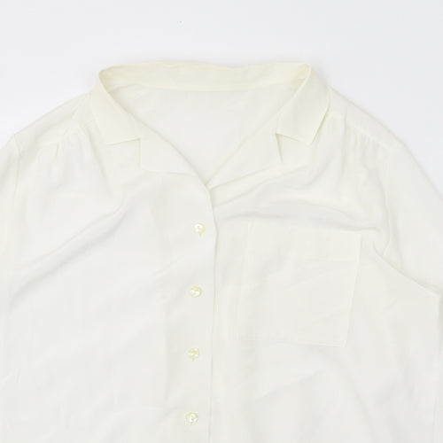 Preworn Womens White Polyester Basic Button-Up Size 14 V-Neck