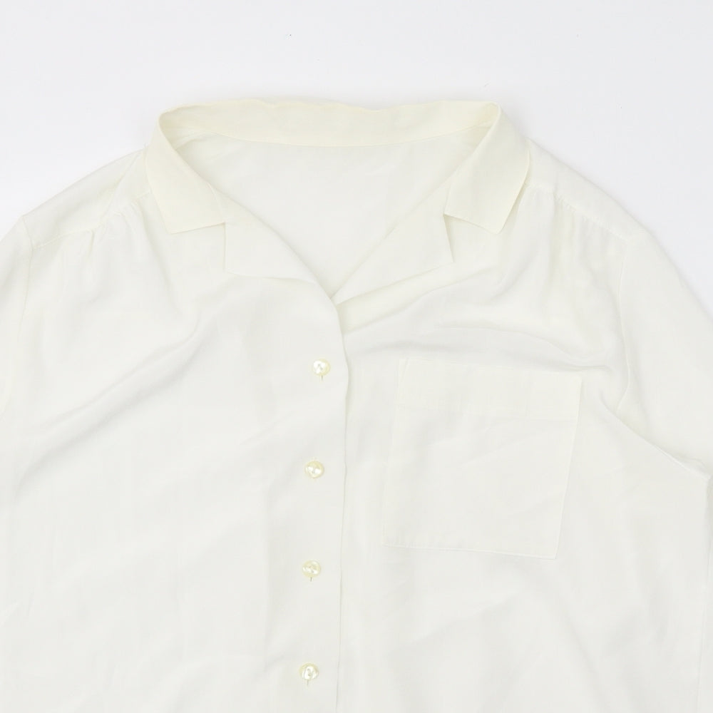 Preworn Womens White Polyester Basic Button-Up Size 14 V-Neck