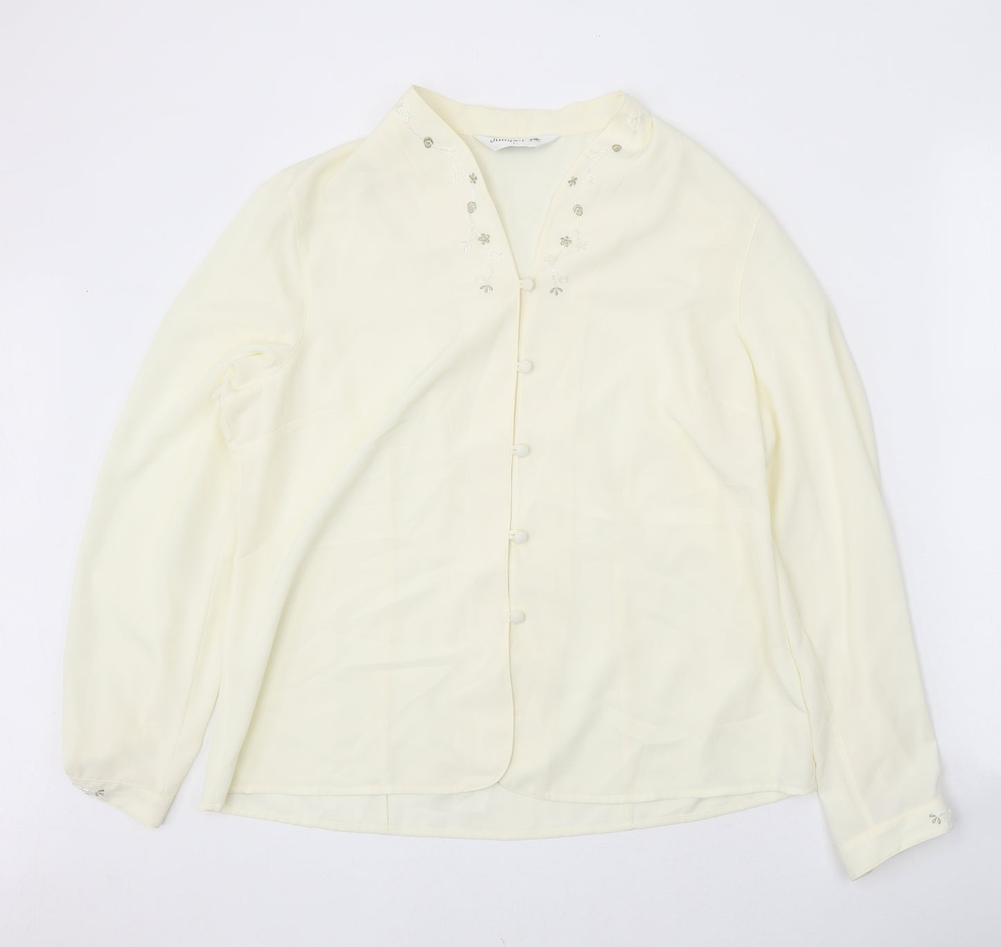 Jumper Womens Yellow Polyester Basic Button-Up Size L V-Neck