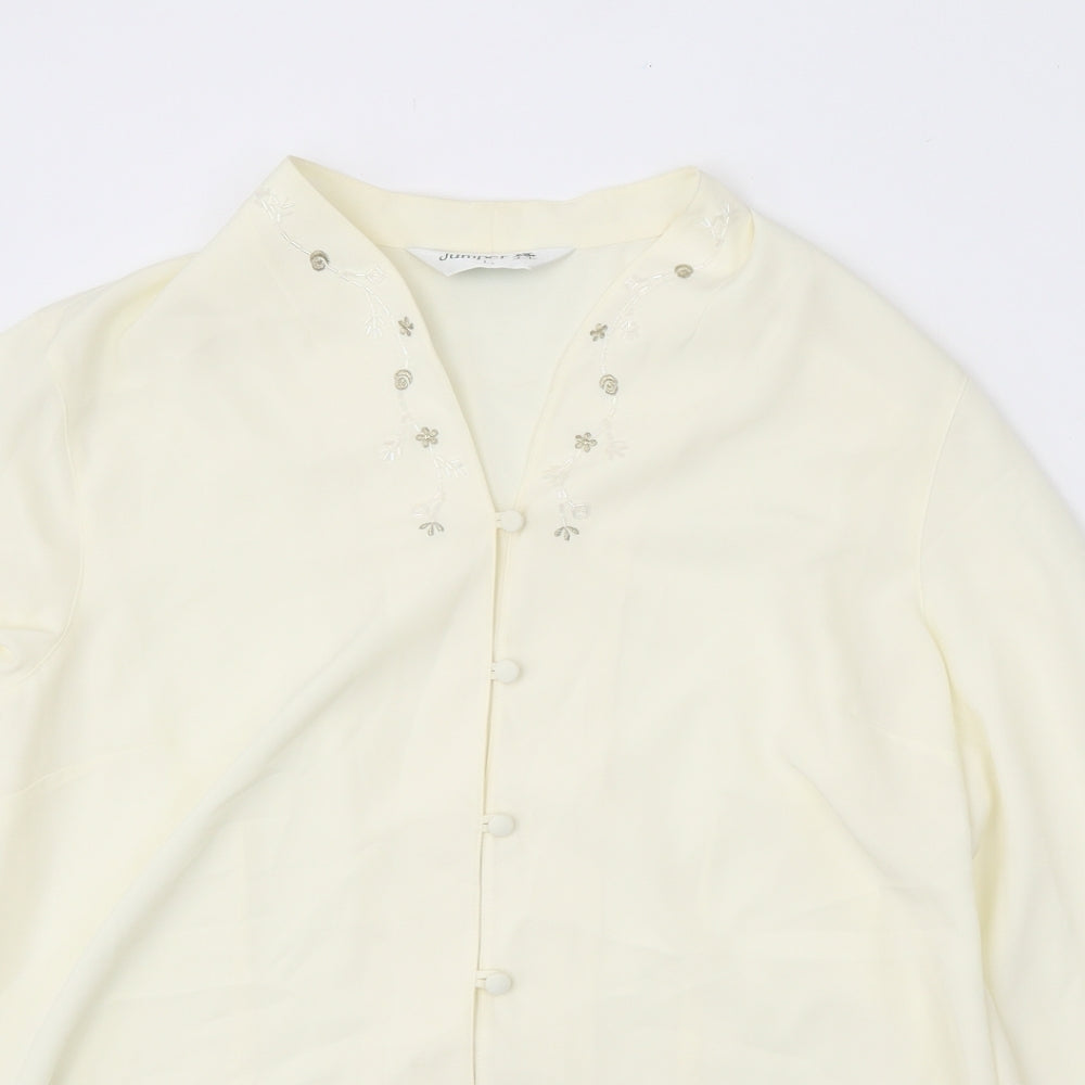 Jumper Womens Yellow Polyester Basic Button-Up Size L V-Neck