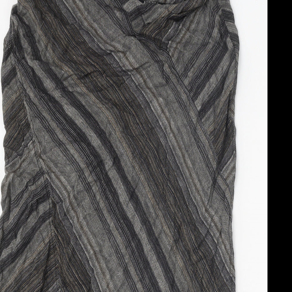 Wallis Womens Grey Striped Linen Flare Skirt Size 18
