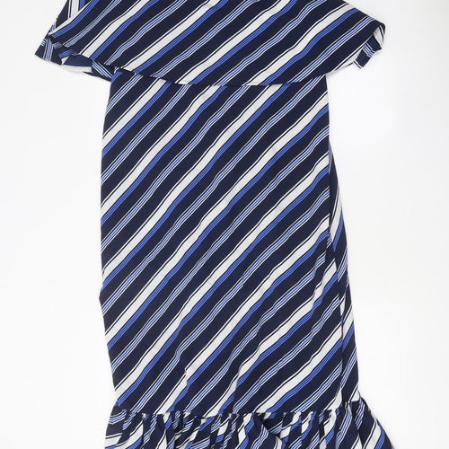 Marks and Spencer Womens Blue Striped Polyester Mermaid Size 12 Off the Shoulder Zip