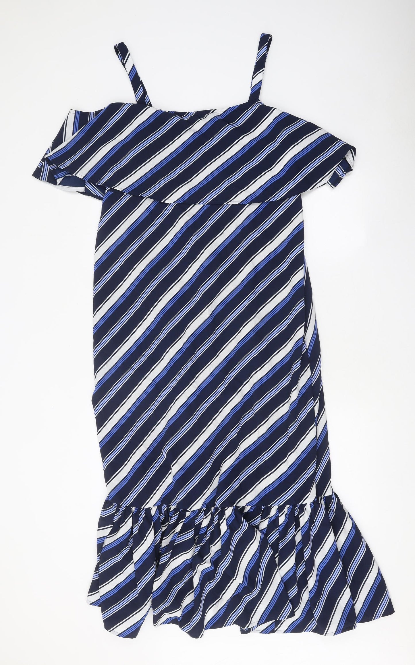 Marks and Spencer Womens Blue Striped Polyester Mermaid Size 12 Off the Shoulder Zip