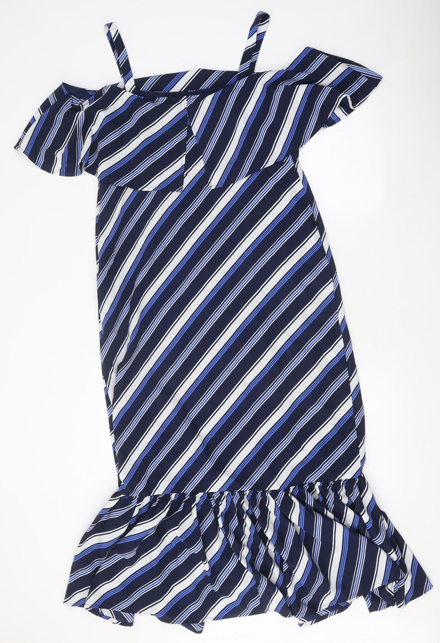 Marks and Spencer Womens Blue Striped Polyester Mermaid Size 12 Off the Shoulder Zip