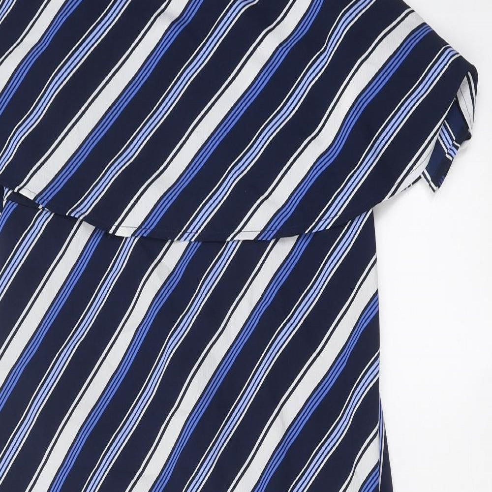 Marks and Spencer Womens Blue Striped Polyester Mermaid Size 12 Off the Shoulder Zip