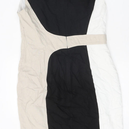 Marks and Spencer Womens Multicoloured Colourblock Linen Pencil Dress Size 12 Boat Neck Zip