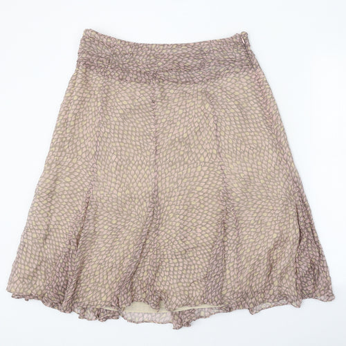 Platinum Womens Beige Geometric Silk Skater Skirt Size 14 Zip