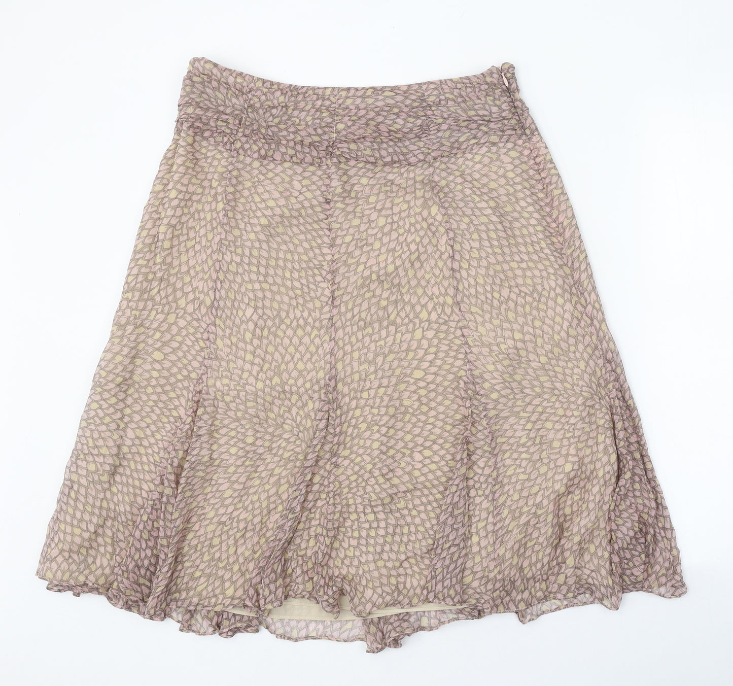Platinum Womens Beige Geometric Silk Skater Skirt Size 14 Zip