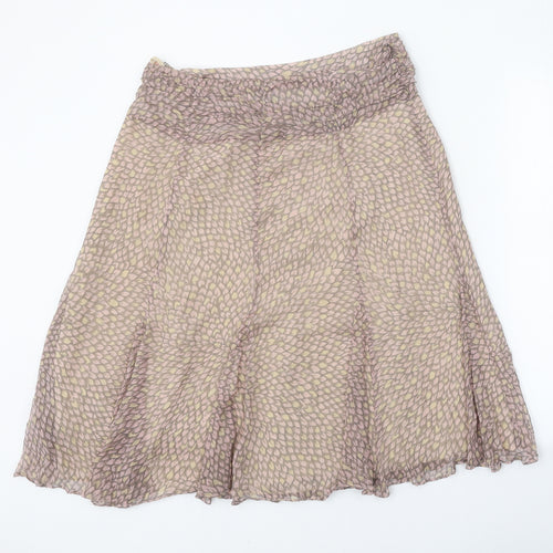 Platinum Womens Beige Geometric Silk Skater Skirt Size 14 Zip