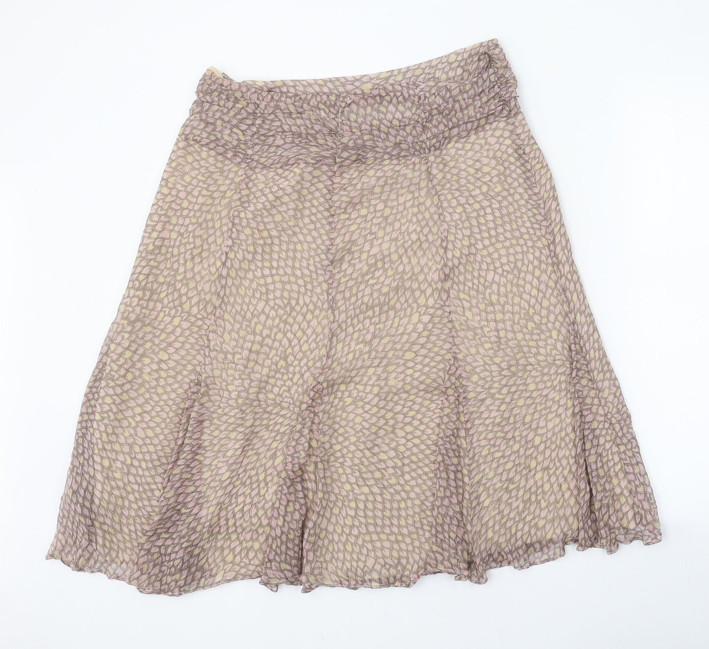 Platinum Womens Beige Geometric Silk Skater Skirt Size 14 Zip