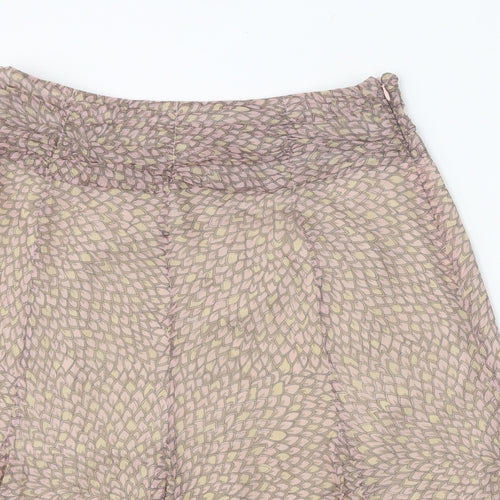 Platinum Womens Beige Geometric Silk Skater Skirt Size 14 Zip