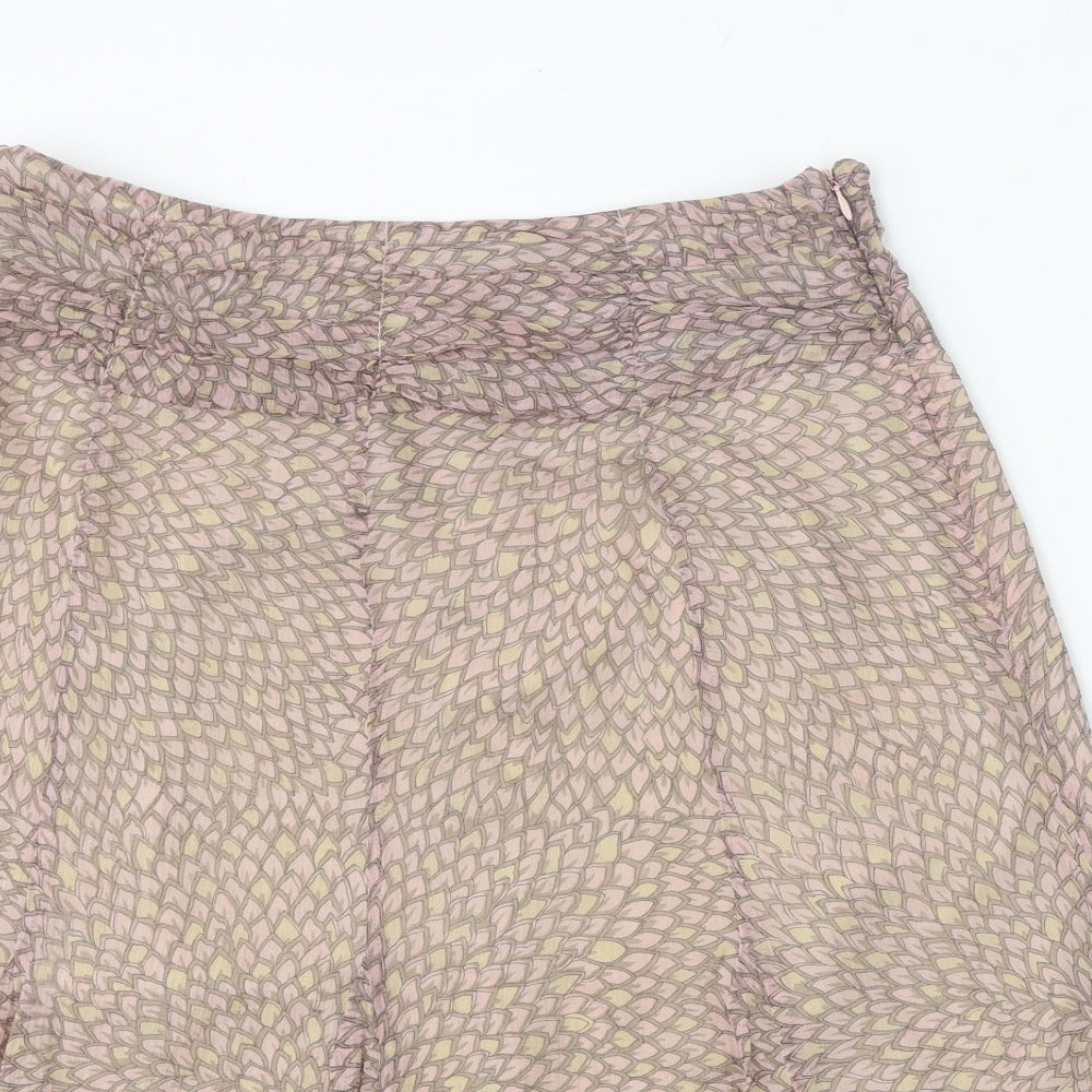 Platinum Womens Beige Geometric Silk Skater Skirt Size 14 Zip