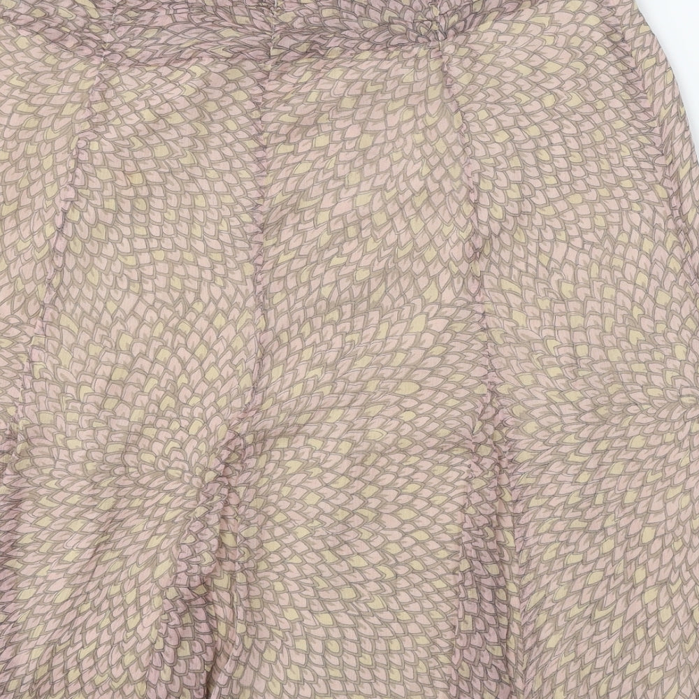 Platinum Womens Beige Geometric Silk Skater Skirt Size 14 Zip