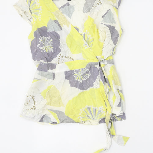 Great Plains Womens Yellow Geometric 100% Cotton Basic Blouse Size S V-Neck