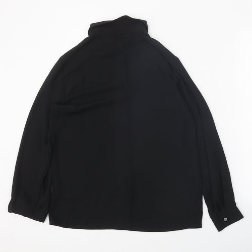 TU Womens Black Polyester Basic Button-Up Size 8 V-Neck