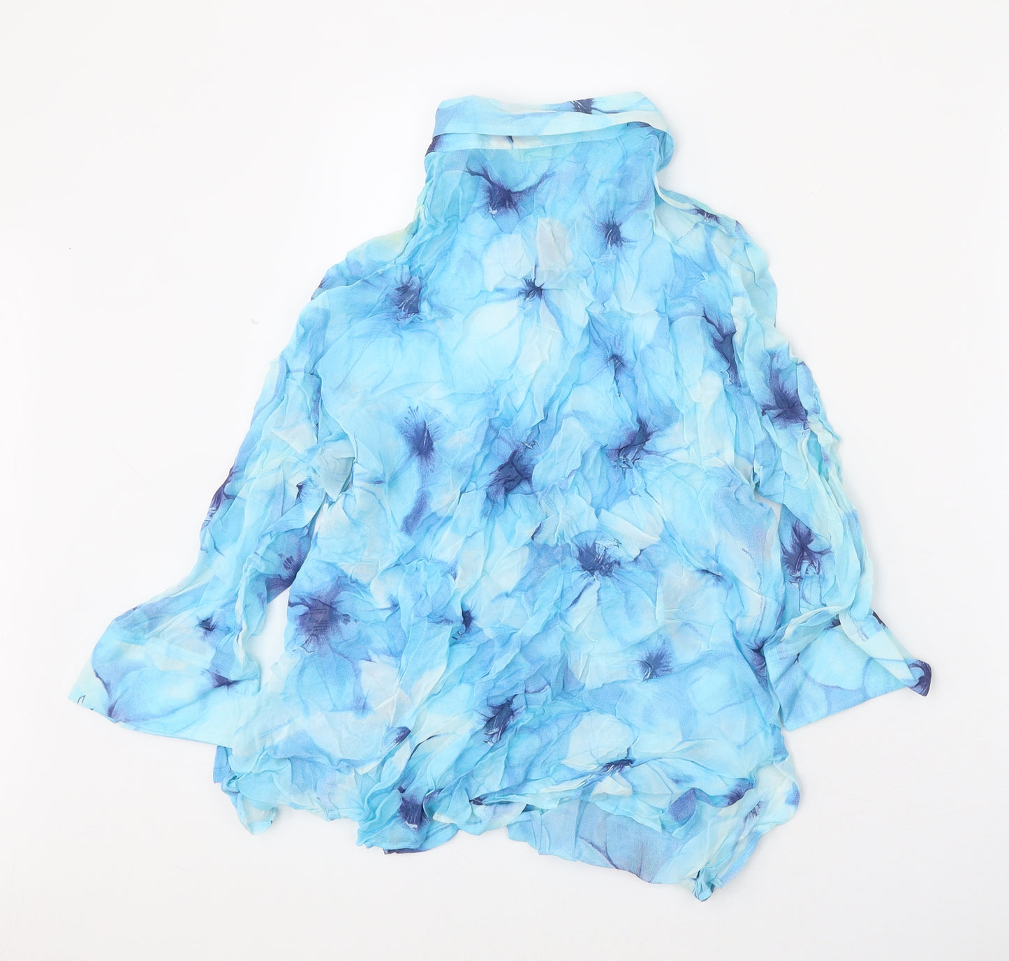 Marks and Spencer Womens Blue Geometric Viscose Basic Button-Up Size 16 V-Neck