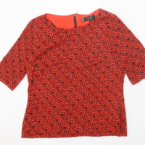 Principles Womens Red Geometric Viscose Basic T-Shirt Size 12 Round Neck