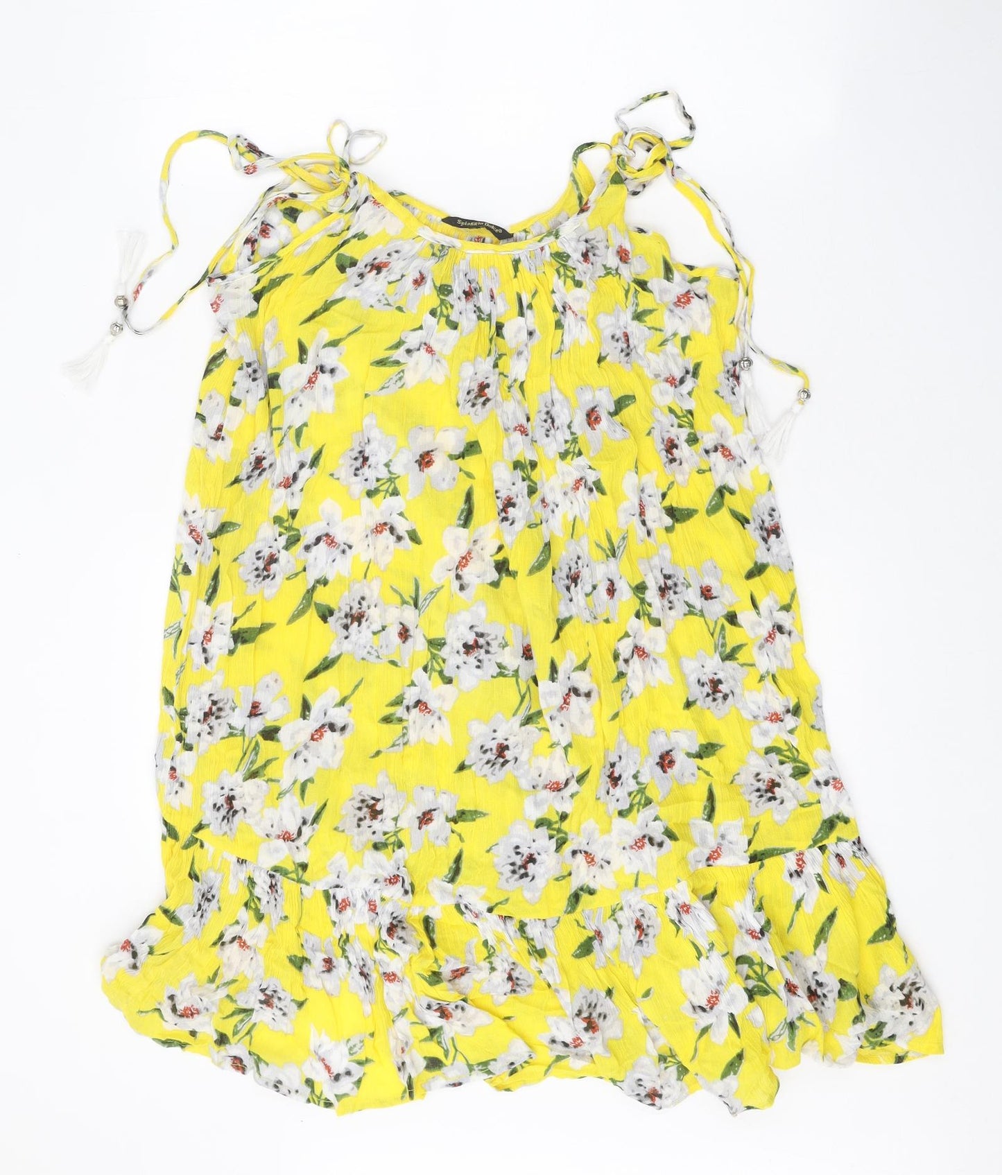 Spiaggia Dolce Womens Yellow Floral Rayon Mini Size S Scoop Neck Pullover
