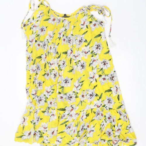 Spiaggia Dolce Womens Yellow Floral Rayon Mini Size S Scoop Neck Pullover