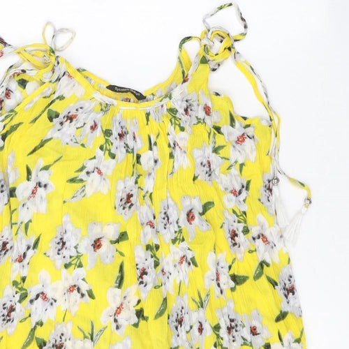 Spiaggia Dolce Womens Yellow Floral Rayon Mini Size S Scoop Neck Pullover