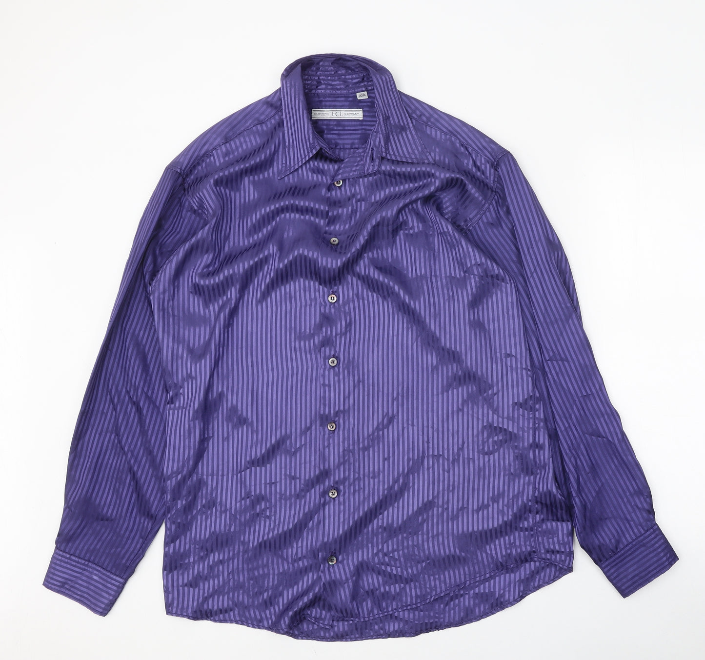 R. I. Clothing Company Mens Purple Striped Polyester Button-Up Size L Collared Button