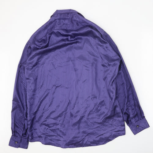 R. I. Clothing Company Mens Purple Striped Polyester Button-Up Size L Collared Button